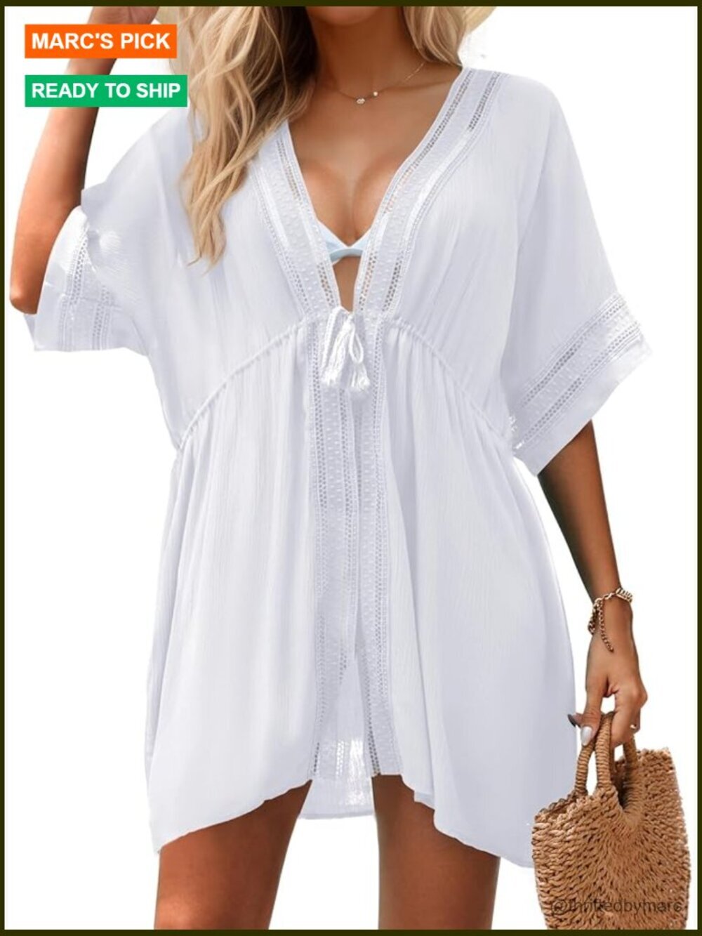3/4 Bell Sleeve Boho Swimsuit Cover Up Hollow Out Kimono Cardigan